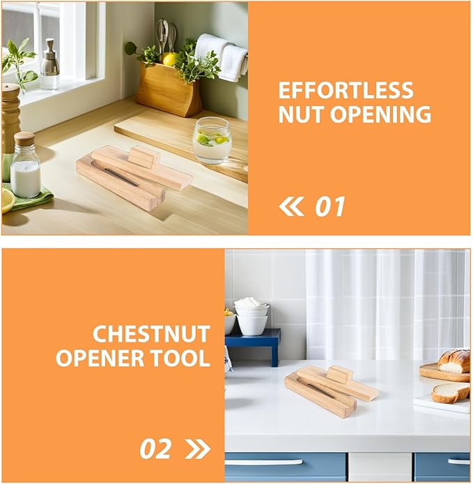 minkissy Wooden Chestnut Opener Tool Set, Non-slip Handle Nutcracker and Peeling Gadget for Chestnuts, Walnuts, and Lotus Seeds, Lightweight Specialty Kitchen Utensil for Home