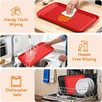Serving Trays for Party - Set of 6, Large Serving Platters for Raw and Cooked Food, Dishwasher Safe, 17×10.5-inch Stackable Plastic Party Supplies for Grilling, BBQ, Meal Prep (Red, Black)