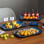 vancasso Stern Serving Platters Set of 4, 11 Inches Rectangular Ceramic Serving Plates, Blue Serving Trays for Entertaining