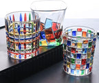 Colorful Drinking Glasses, Hand Painted Colored Water Glasses, Multicolor Water Glasse,Whiskey Wineglass Glasses,Tumbler Glasses (Stripes)