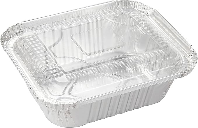 Waytiffer Aluminum Foil Pan 5.5" x 4.5" (50 Pack) Disposable Cookware with Lids/Aluminum Foil Food Containers/Meal Prep Freezer Drip Pans BBQ Potluck Holidays Silver