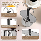 Uncoated 2 Cup Dual Pipe Moka Pot 304 Thickened Stainless Steel Mini Coffee Maker Stovetop Espresso Coffeemaker Italian Classic Style Brewing Greca Cafe Mocha for Camping Travel Home 150ml