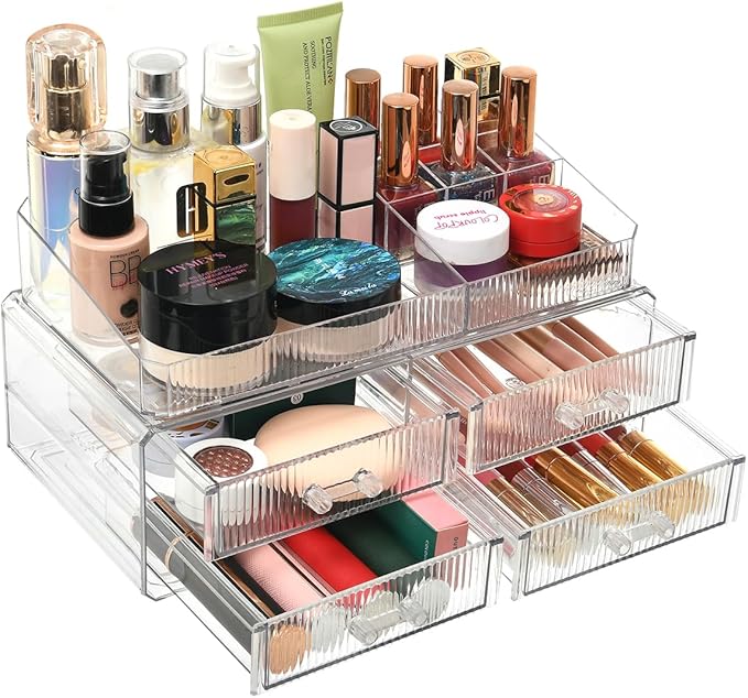 ZHIAI stackable storage drawer, transparent cosmetics storage box, cosmetics and beauty products storage organizer, suitable for makeup room, bathroom, storage room, home