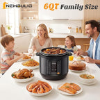 NEWBULIG 16-in-1 Electric Pressure Cooker, 6QT Multi Cooker with 12 Presets, Slow Cook Rice Steamer Sauté Soup Meat Stew Canning Yogurt Maker, Ceramic Inner Pot & Recipe Book Included, Black