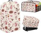 Pink Coffee Theme Kitchen Appliance Covers Set Toaster Cover 4 Slice Food Processor Hood Crock Pot Dust Cover with Side Pockets Machine Washable 3PCS
