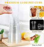 Vplus 200 Pack 12 OZ PET Clear Plastic Cups with Lids, 12 OZ Crystal Cold Disposable Drinking Plastic Cups with Flat Lids, Perfect for Ice Coffee, Smoothie, Juice