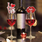 24Pcs Valentine's Day Drink Markers Wine Glass Markers, Heart, Lip Shape Wine Charms for Stem Glasses - Wedding, Bridal for Christmas New Year Party Decor Supplies