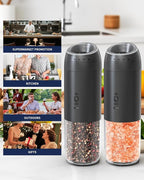 CIRCLE JOY Gravity Electric Salt and Pepper Grinder Set Rechargeable Automatic Pepper Mills with External Adjustable Coarseness, 176ml Large Capacity, Bright LED Light