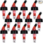 LINALL Automatic Measured Bottle Pourer - Pack of 12, 1 oz (30 mL) Quick Shot Spirit Measure Pourer Drinks Wine Cocktail Dispenser Home Bar Tools (Red 12pcs)