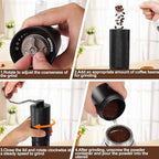 Manual Coffee Grinder Gift Box Non-Detachable Stainless Steel Conical Burr Aluminum Coffee Bean Grinder with 25 Grinding Settings Cleaning Brush Grindable Espresso Moka Pot for Camping Black