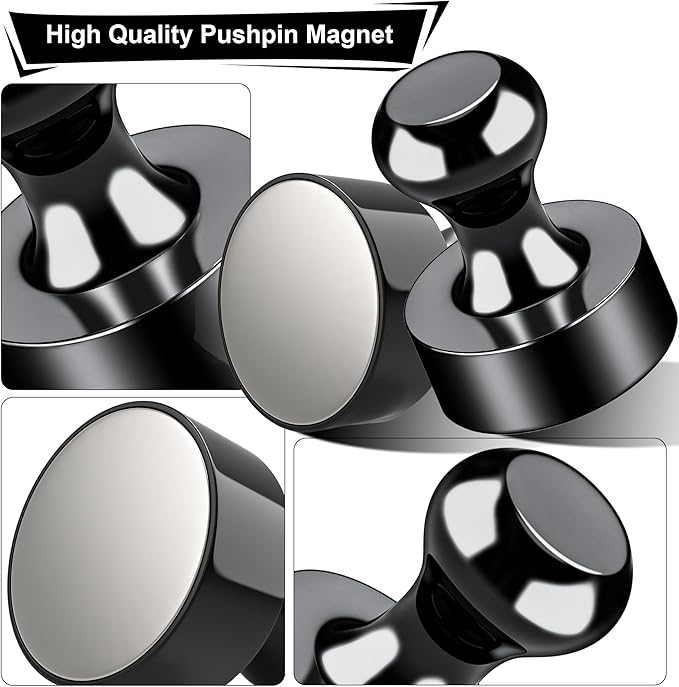 Tiergrade Metallic Magnets, Refrigerator Magnets, 24 Pack Black Magnetic Push Pins, Strong Fridge Magnets, Multi-use Whiteboard Magnets Perfect for Kitchen Office Classroom