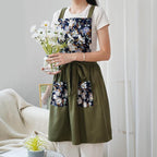 Pinknoke Vintage Pinafore Apron Dress for Women with Pockets Cute Floral Chef Aprons for Kitchen Cooking Baking Gardening