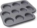 2 Pack Mini Tart Pan, 2.75" Egg Tart Molds 6-Cavity Non Stick Fluted Mini Tart Mould, Reusable Quiche Bakeware Carbon Steel for Pies, Quiche, Cheese Cakes, Desserts(Not Included Cutting Mold)