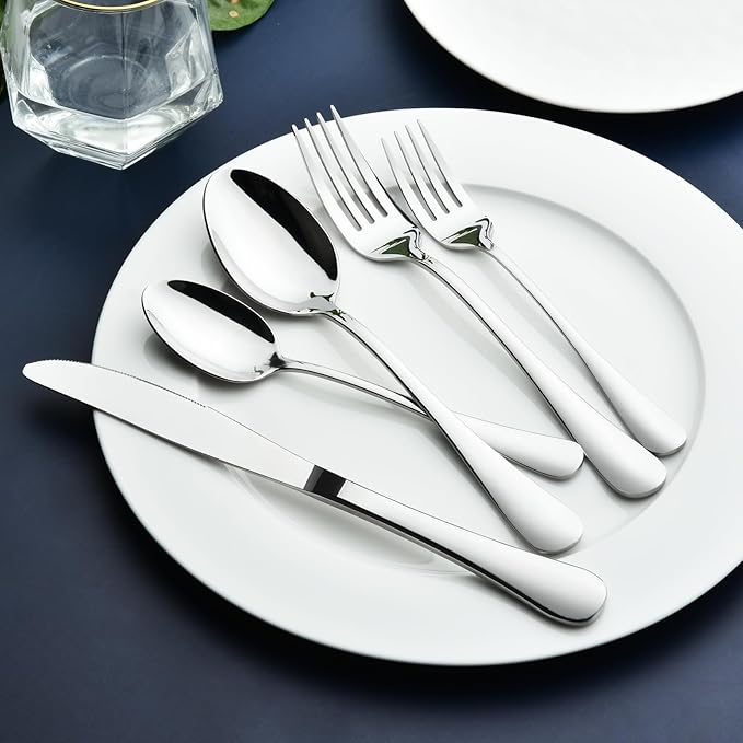 Silverware Set for 6, 30 Piece Heavy Duty Stainless Steel Flatware Utensils Cutlery Set Including Steak Knife Fork and Spoon, Dishwasher Safe, Gift Package for Wedding Housewarming