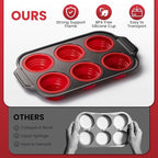 Silicone Muffin Pan for Baking with Metal Reinforced Frame - 6 Cups Regular Size Cupcake Pan Muffin Tins Egg Bite Molds - Nonstick, Easy to Pop, Bakeware for Oven, BPA Free (6-Cups Red)