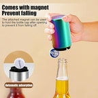 Automatic Beer Bottle Opener with Magnetic Cap, Stainless Steel One-Handed Lid Opening Spring Loaded Push&Pop Bottle Opener for Home Bars Picnic Camping Hiking（2PCS）