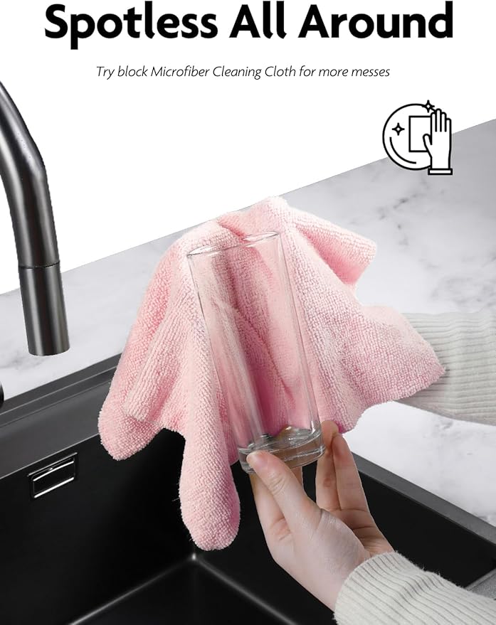 Fantasticlean Microfiber Cleaning Cloth Roll -150 Pack, Tear Away Microfiber Towels, 12" x 12", Reusable, Washable, Ultra Absorbent Dishcloth for Home Supplies, Car, Pet, Kitchen (Pink & Grey)
