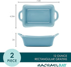 Rachael Ray Ceramics Au Gratin Set, Rectangular, Two 12-ounce, Agave Blue