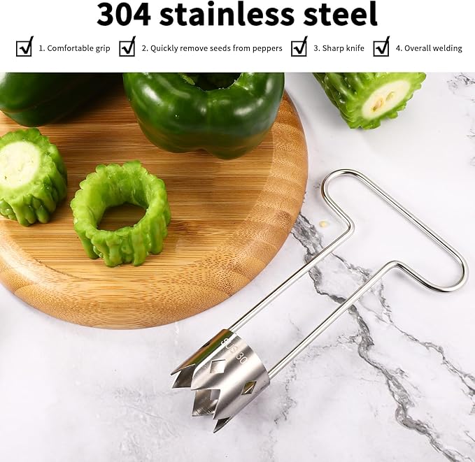 Red Bell Pepper Seed Corer, Upgraded T Shaped Vegetable and Fruit Corer Stainless Steel Tomato Apple Seed Remover Tool Practical Kitchen Gadget for Removing Fruit & Vegetable Cores
