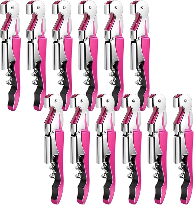 12 Pieces Professional Waiter Corkscrew Wine Openers,Pink Wine Keys Opener Stainless Steel Hinges Serrated Foil Cutter for Restaurant Waiters, Sommelier, Bartenders (Pink)