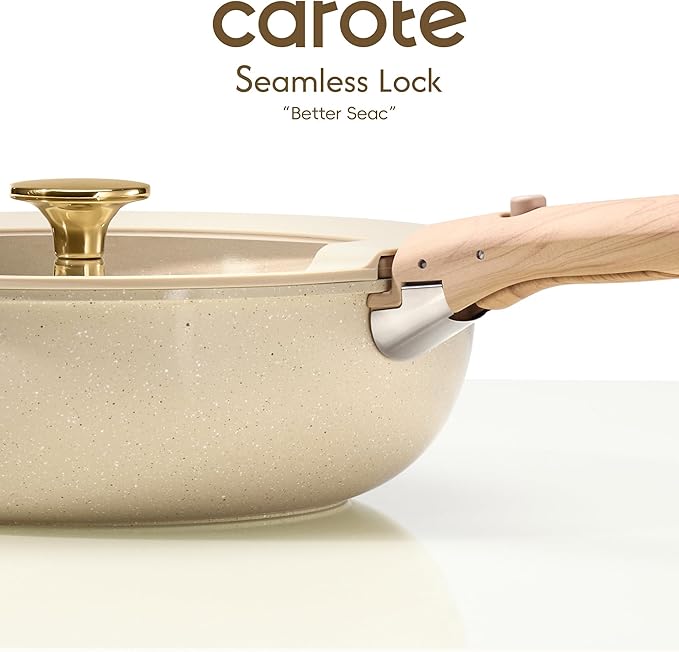 CAROTE 22PCS Pots and Pans set Non Stick, Ceramic Cookware Set, RV Kitchen Cooking Set Removable Handles, Oven Safe, Induction Coolware, Non-toxic Kitchen Cooking Set, PFAS and PFOA Free