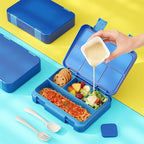Bento Lunch Box for Kids, 4 Compartments Kids Leak Proof Bento Lunch Boxes Food Containers for School, Travel, On-the-Go Meal, Food Grade, Microwave, Dishwasher Safe, Pure Blue