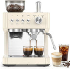 Kndko Espresso Machine with Grinder, 20 Bar Espresso Coffee Machines with Milk Frother Steam Wand, Espresso Maker for Latte, Cappuccino, Hot/Cold Brew, White