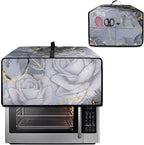 Marble Rose Flower Print Toaster Oven Cover, Stain-Resistant Air Fryer Cover with Storage Pocket, Kitchen Decorative Oven Protector, Black Grey Gold, (Small-14.5*18.46*9 inches)
