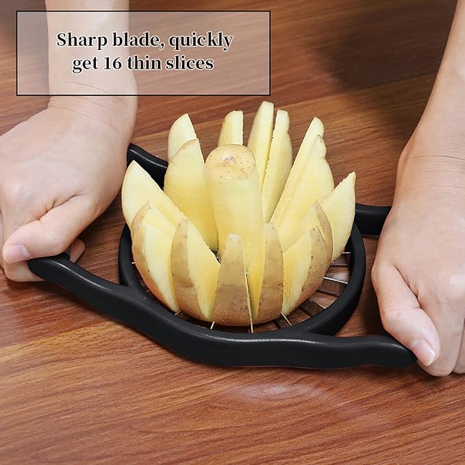 Newness 5.12 Inch Extra Large Apple Slicer, 16 Slices, Durable Stainless Steel Apple Corer, Black, Silicone Handle