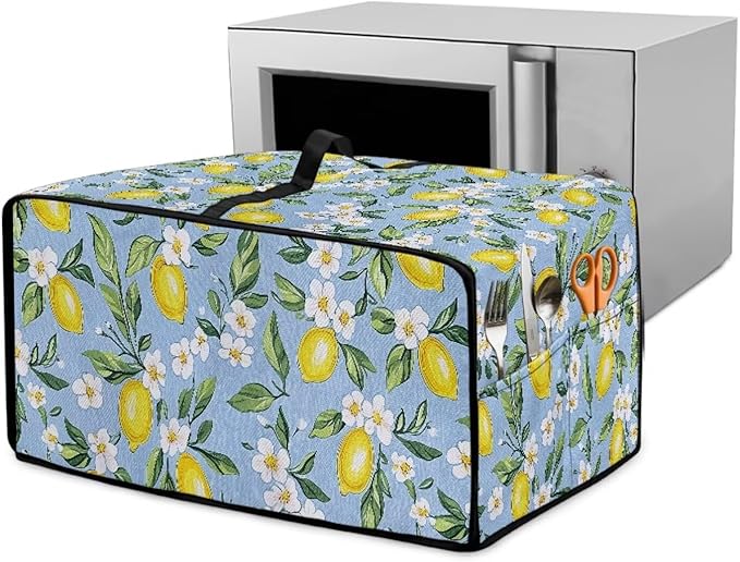 Lemon Daisy Print Toaster Oven Heavy Duty Cover with Pockets, Dust-proof Anti Fingerprint Microwave Oven Cover, Air Fryer Covers for Kitchen Counter (Medium-16.1*19.71*10 inches)