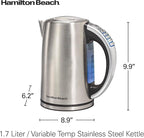Hamilton Beach 1.7 Liter Temperature Control Electric Kettle, Water Boiler & Heater, Fast Boiling 1500 Watts, BPA Free, Cordless, Auto-Shutoff and Boil-Dry Protection, Stainless Steel (41020R)