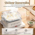 Food Steamer,40l,360° Steam Cycle Electric Steamer,with 3 Stainless Steel Steaming Plates,A Pair of Heat Insulating Gloves,12 Hour Reservation,6 Preset Modes
