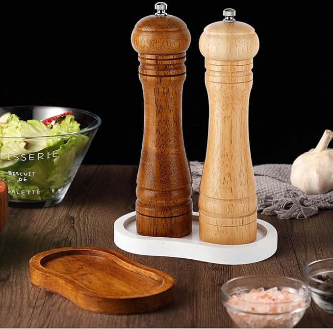 Salt and Pepper Wood Mill Tray, White colour Pepper Grinder Rest, Work Surface and Dining Table Protector (Pepper mill not included)