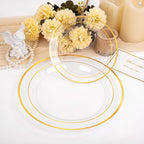I00000 200 Pcs Clear Gold Plastic Plates - Disposable Party Plates, Gold Plate Disposable Include 100 Dinner Plate and 100 Dessert Plate, Plastic Plate for Party, Holiday, Wedding & Birthday