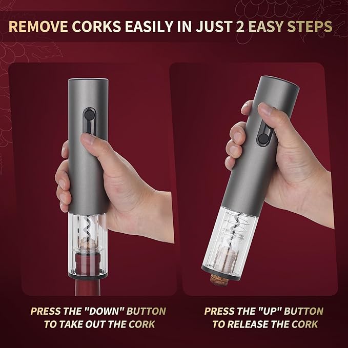 Electric Wine Opener Set Rechargeable, Automatic Corkscrew Kit, Including Stainless Steel Wine Glass of 2, Silver, Ideal Gift for Wedding, Wine Lover, Birthday, Girl, Men
