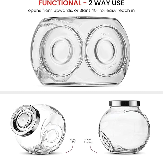 Bormioli Rocco Pandora Glass Candy Jar 75½-Ounce Cookie Jar with Plastic Airtight Seal Lid 2-Way Display, Bulk-Food Storage Jar for Snacks, Dry Food, Jelly Beans Canister, Apothecary Jars. (1 Jar)