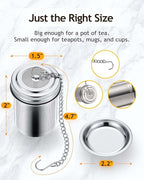 House Again 2 Pack Tea Infuser, Extra Fine Mesh Tea Infusers for Loose Tea, 18/8 Stainless Steel Tea Strainer with Extended Chain Hook, Tea Steeper for Brew Tea, Spices & Seasonings