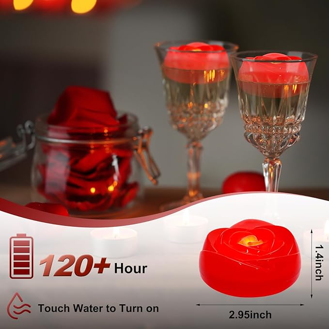 Enido Flameless LED Floating Candles Battery Operated Waterproof Plastic Tealights Pack of 6, Centerpieces at Wedding, Party,Holiday (Red)