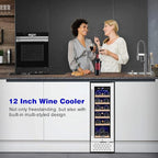 Tylza 12" Wine Cooler Refrigerator, 18 Bottles Capacity, Compact Freezerless, Temperature Stability, Low Noise, Double-Layer Tempered Glass Door