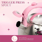 Paris Hilton Whistling Stovetop Tea Kettle, Stainless Steel with Color Changing "That's Hot" Heat Indicator Design, Soft Touch Handle, 2.5-Quart, Pink