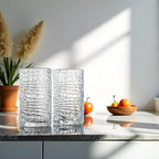 Glaver's Highball Drinking Glasses, Set of 4 Clear 15 Ounce Patent Crackle Design Textured Drinking Glasses Heavy Duty premium Glassware for Everyday Home, Bar use