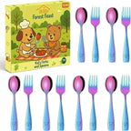 DEHOV Rainbow Toddler Eating Utensils Set,Set Of 12 Food Grade Stainless Steel Silverware Sets For Kids,Dishwasher Safe Children Small Metal Spoons And Forks Flatware Sets
