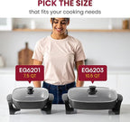 Elite Gourmet EG-6203# Extra Deep 16"x13" (10.5 Qt.) Non-Stick Electric Skillet with Glass Vented Lid & Pour Spout | Dishwasher Safe, Long-Lasting Non-Stick, 200-400°F | Serves 6-8, Black