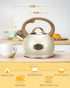 Hauce Radio Teapot for Stovetop, 2.1 Quart Stove Top Whistling Tea Kettle, Teapot Kettles with Food Grade Stainless Steel and Wood Pattern Folding Handle, Suitable for All Heat Sources
