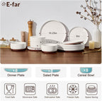 E-far 24-Piece Stoneware Dinnerware Sets, Plates and Bowls Sets for 8, Ceramic Dishware Dishes Set with Terracotta Base, Chip & Scratch Resistant, Microwave & Dishwasher Safe, Speckled White
