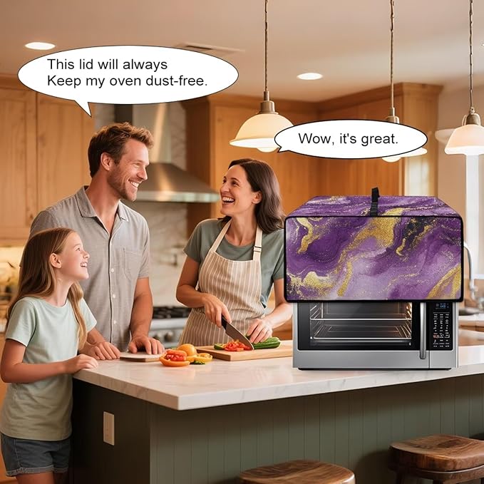 Marble Print Toaster Oven Cover, Dust-proof Heavy Duty Toaster Oven Cover for kitchen, Air Fryer with Accessory Pockets, Gold Violet, (Small-14.5*18.46*9 inches)