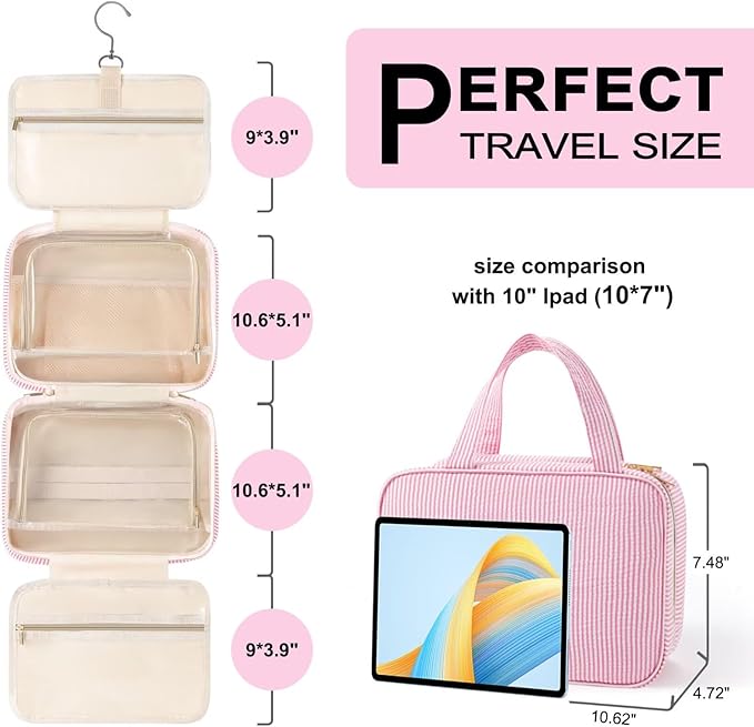 TOPEAST Christmas Gifts for Women Teen Girls Kids - Travel Hanging Toiletry Bag, Personalized Initial Toiletry Pouch, Birthday Gifts for Women Mom Daughter Sister Friends, Cruise Essentials, Pink L