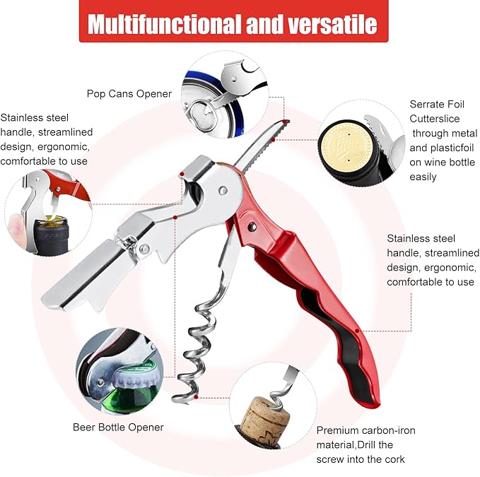 12 Pieces wine key wine opener Professional Waiter Corkscrews Stainless bottle opener Fold Serrated Foil Cutter Key for Family, Company Party,Bars,Restaurants(red)