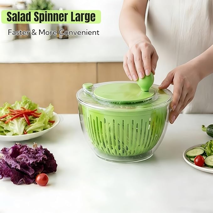 Salad Spinner, Large Vegetables Wash Bowl, 4.8 Qt Fruits Lettuce Dryer with 5 Blade Slicer and Slicer Egg Yolk Strainer Shredder for Salad Cleaner