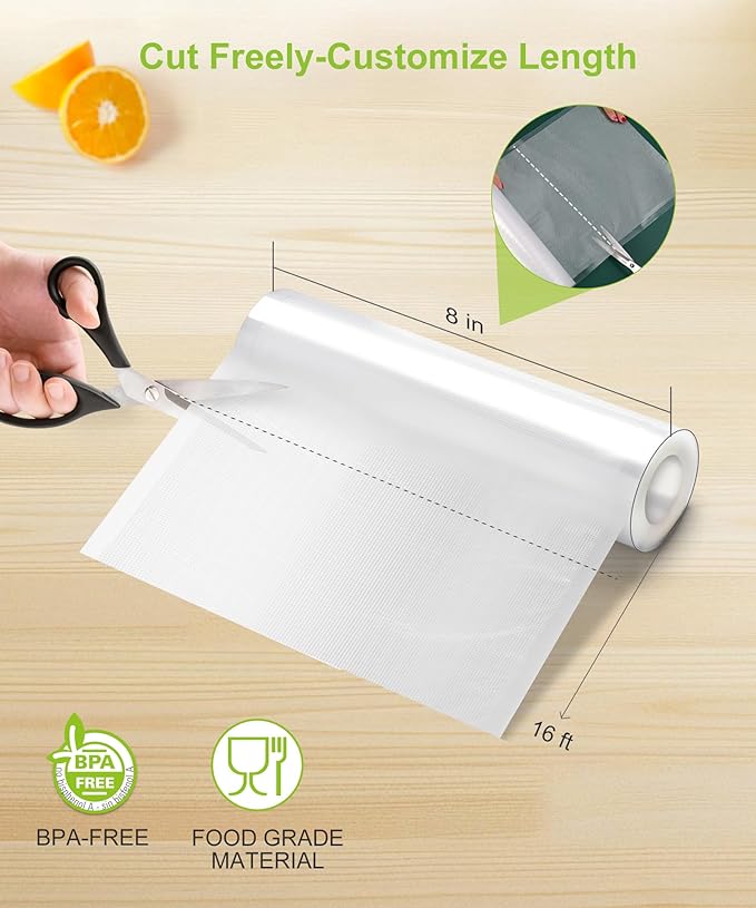 Bonsenkitchen 6 Rolls 8" x 16' Vacuum Sealer Bags for Food with a Color Box, Easy to Store, Commercial Grade, BPA Free, Great for Food Storage or Sous Vide, VB20